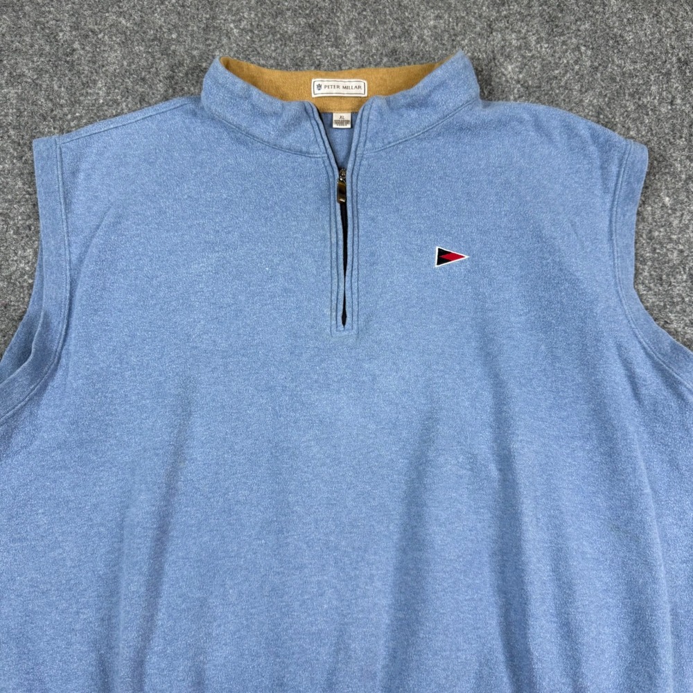 Peter Millar Vest Mens XL Blue 1/4 Zip Cotton Sleeveless Golf Logo